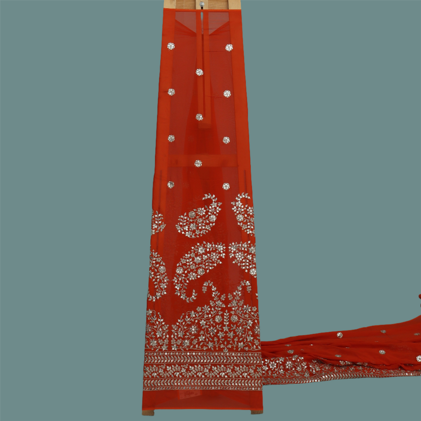 Orange Color Georgette Embroidery Fabric
