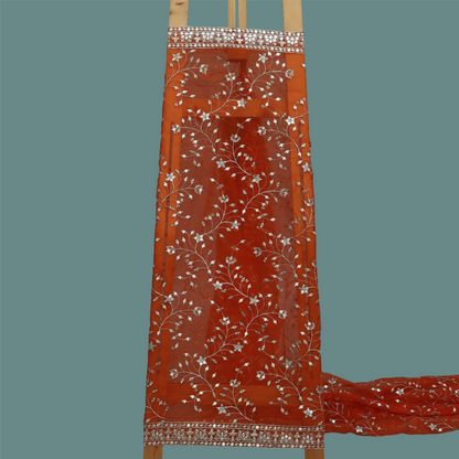 Orange Color Organza Embroidery Fabric