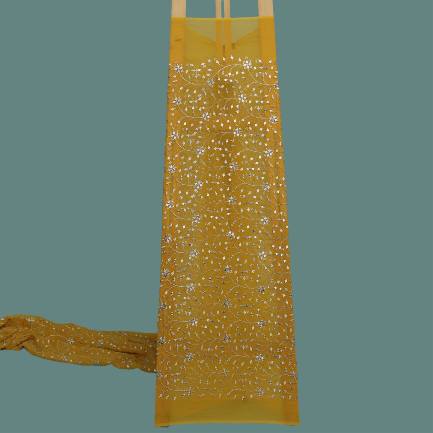 Yellow Color Georgette Embroidery Fabric