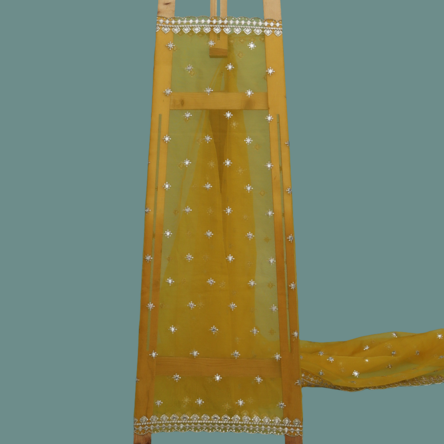 Yellow Color Organza Embroidery Fabric