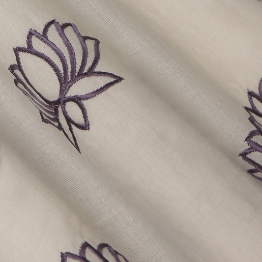 Off White Color Kora Cotton Embroidery Fabric