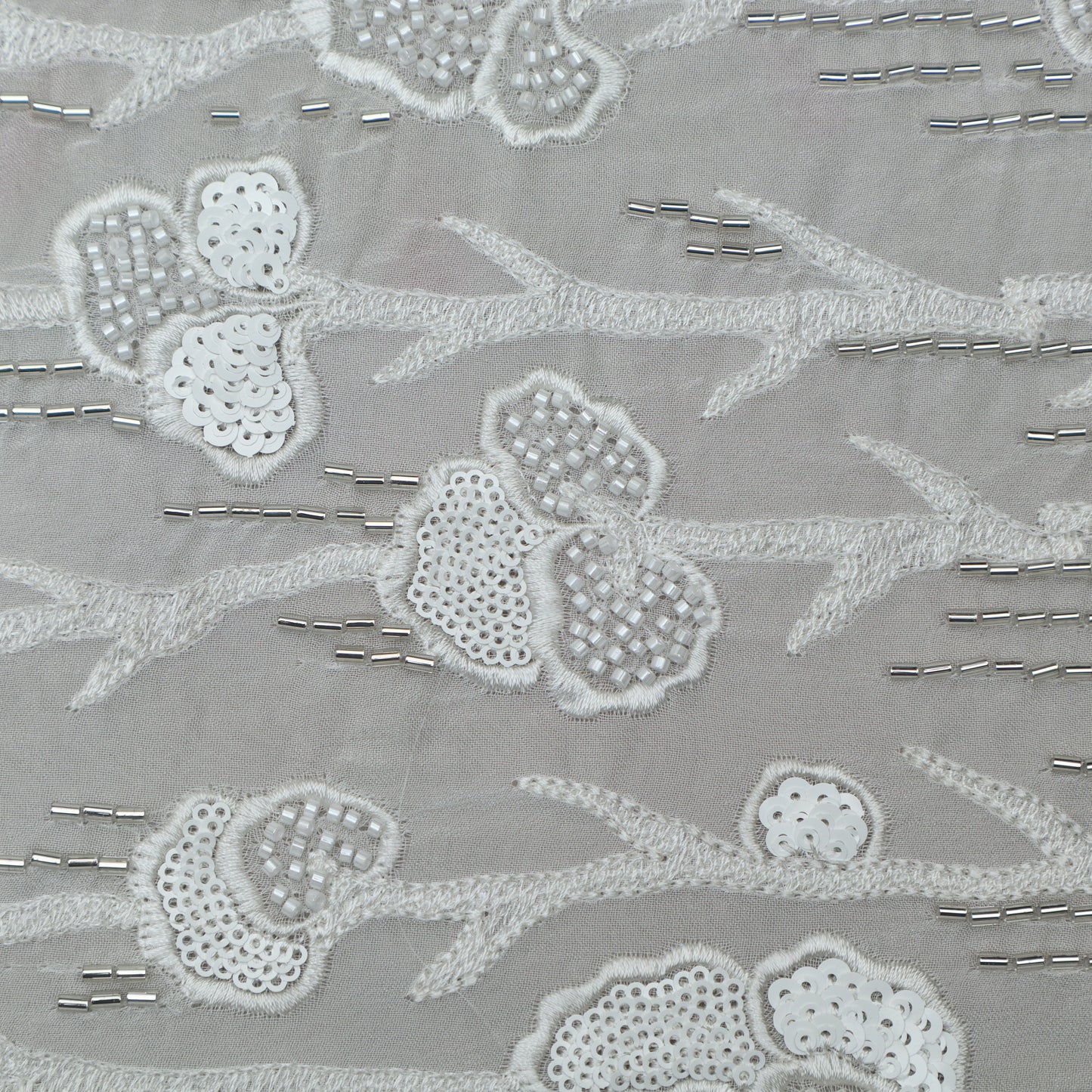 White Color Georgette Embroidery Fabric