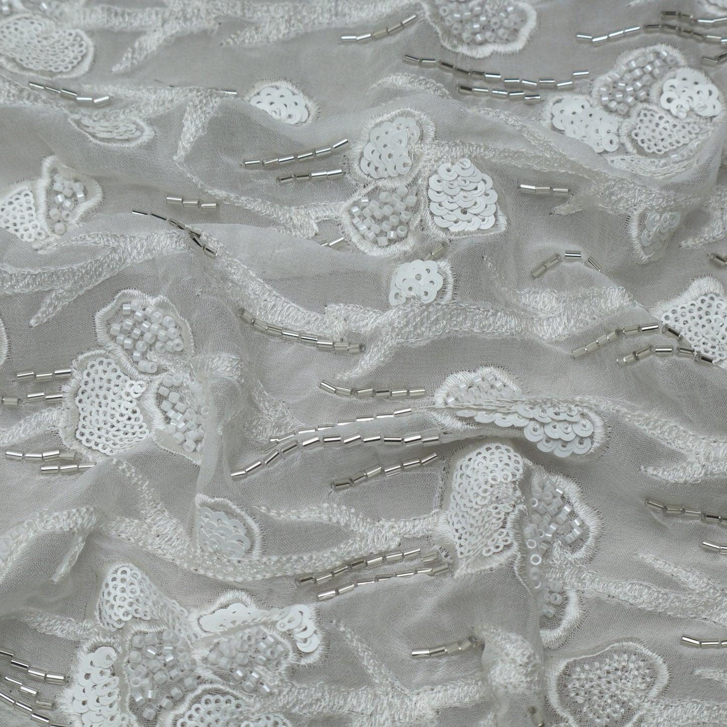 White Color Georgette Embroidery Fabric