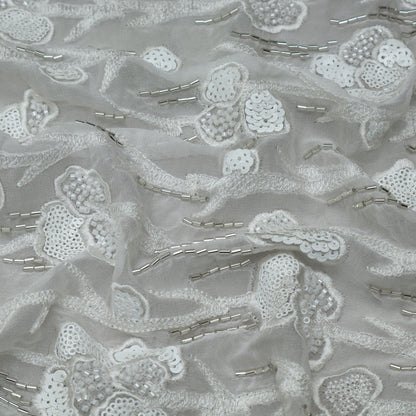 White Color Georgette Embroidery Fabric