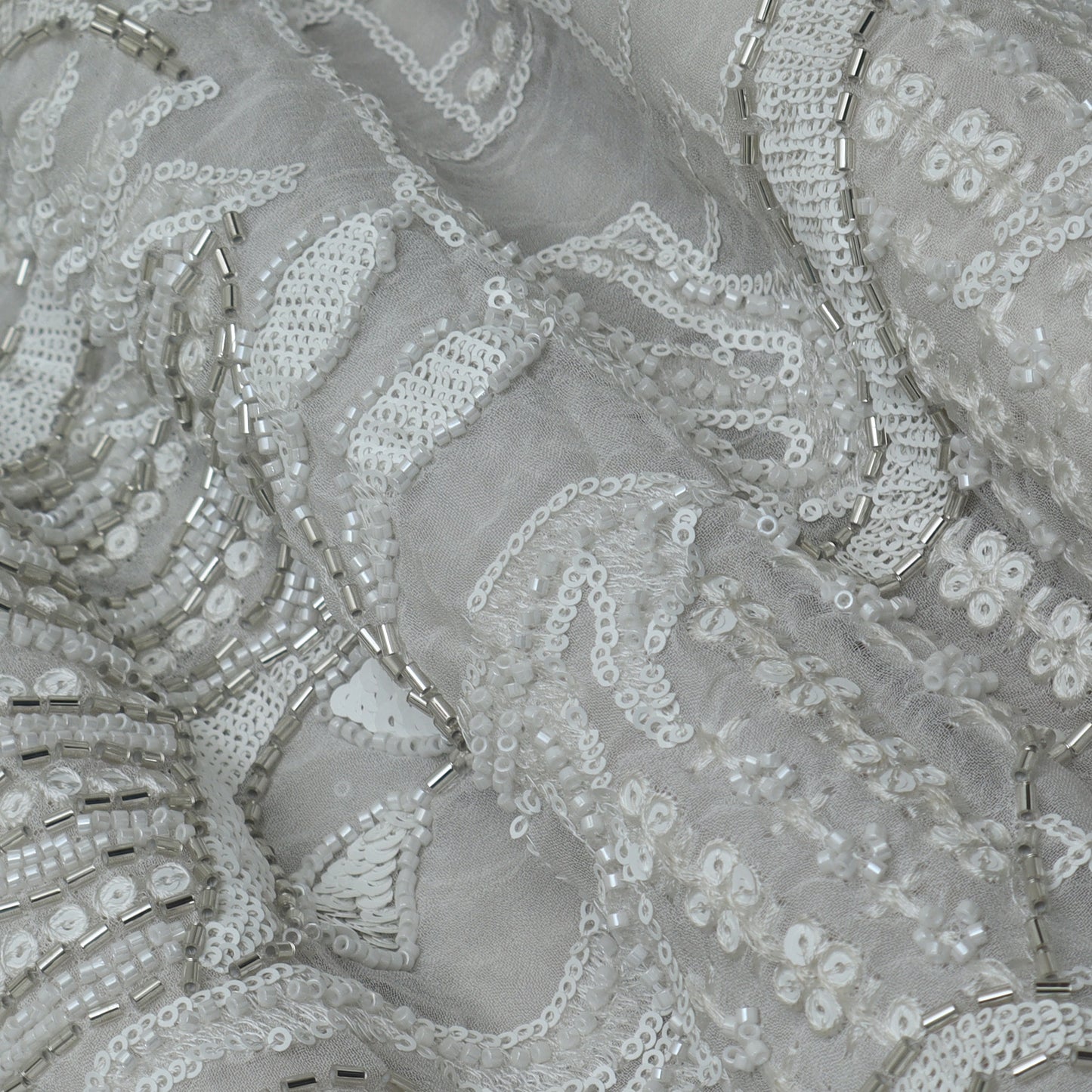 White Color Georgette Embroidery Fabric