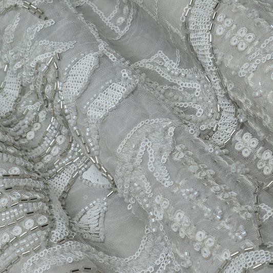 White Color Georgette Embroidery Fabric