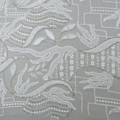 White Color Georgette Embroidery Fabric