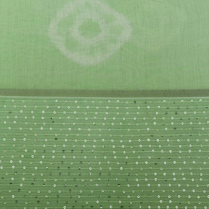 Pista Green Color Malai Chanderi Embroidery Fabric