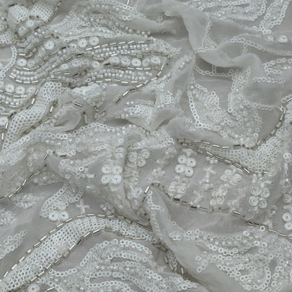 White Color Georgette Embroidery Fabric