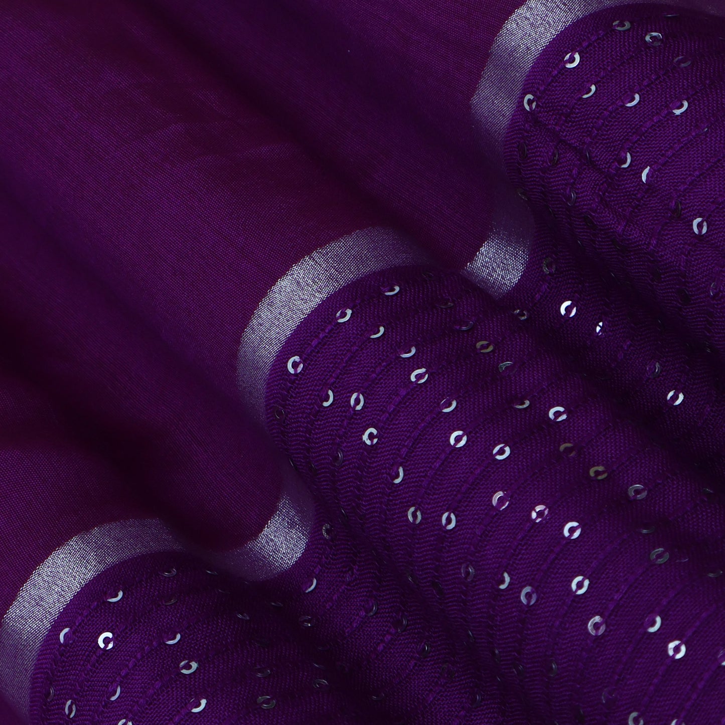 Purple Color Malai Chanderi Embroidery Fabric