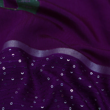 Purple Color Malai Chanderi Embroidery Fabric