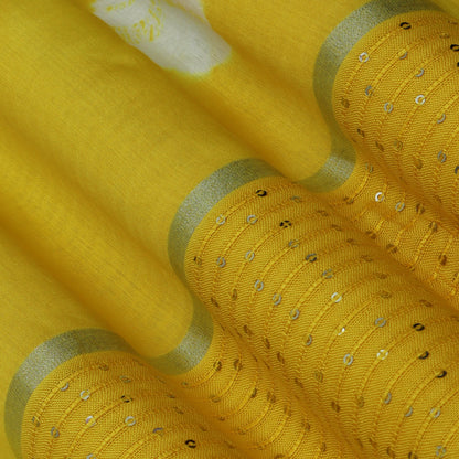 Yellow Color Malai Chanderi Embroidery Fabric