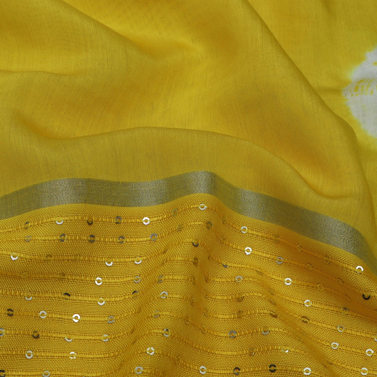 Yellow Color Malai Chanderi Embroidery Fabric