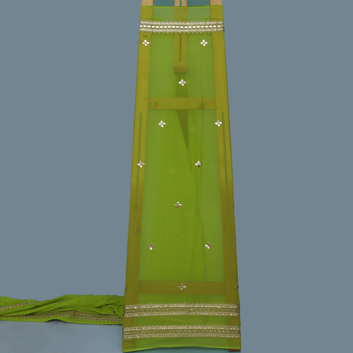 Parrot Green  Color Georgette Embroidery Fabric