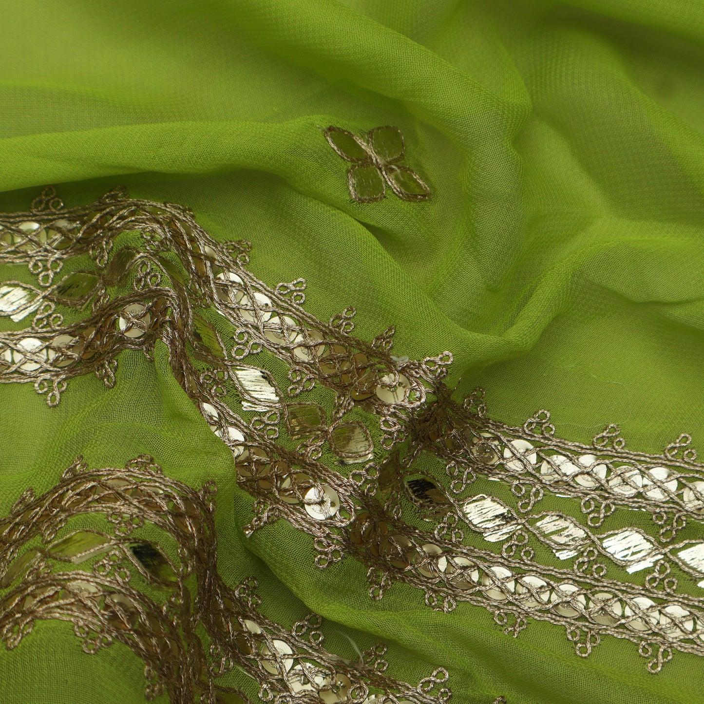 Parrot Green  Color Georgette Embroidery Fabric