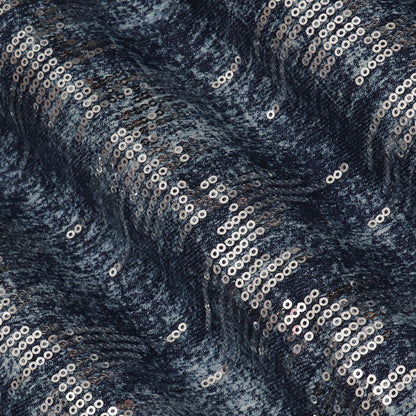 Blue Color Denim Sequence Embroidery Fabric