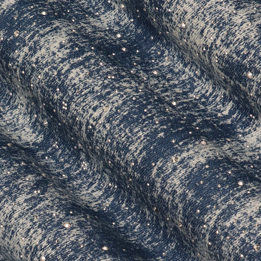 Blue Color Denim Mukaish Embroidery Fabric