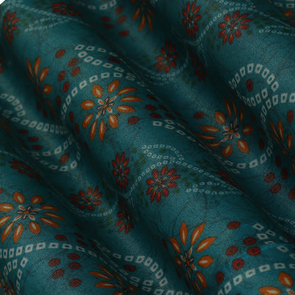 Rama Green Color Tissue Digital Print Fabric