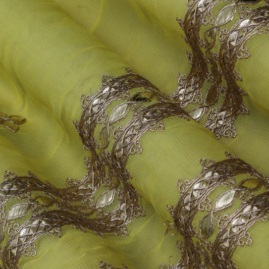 Yellow Color Georgette Embroidery Fabric