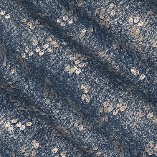 Blue Color Denim Sequence Embroidery Fabric