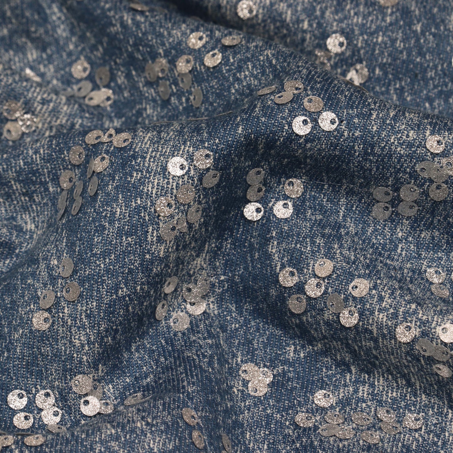 Blue Color Denim Sequence Embroidery Fabric