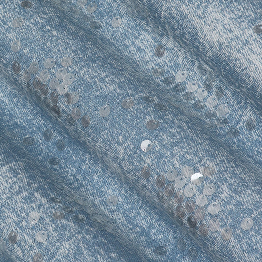 Sky Blue Color Denim Sequence Embroidery Fabric