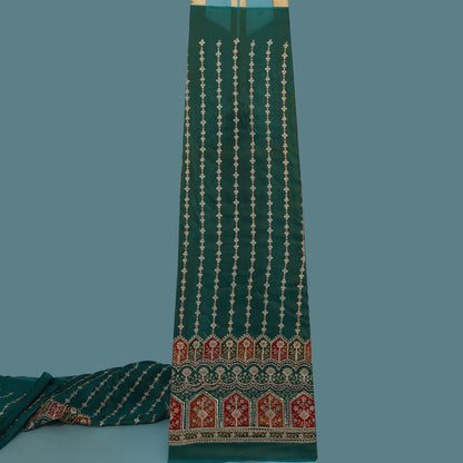 Rama Green Color Tissue Embroidery Fabric