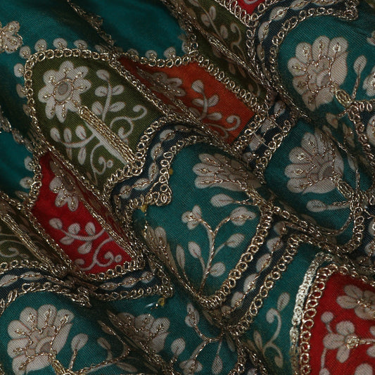 Rama Green Color Tissue Embroidery Fabric