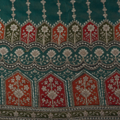 Rama Green Color Tissue Embroidery Fabric