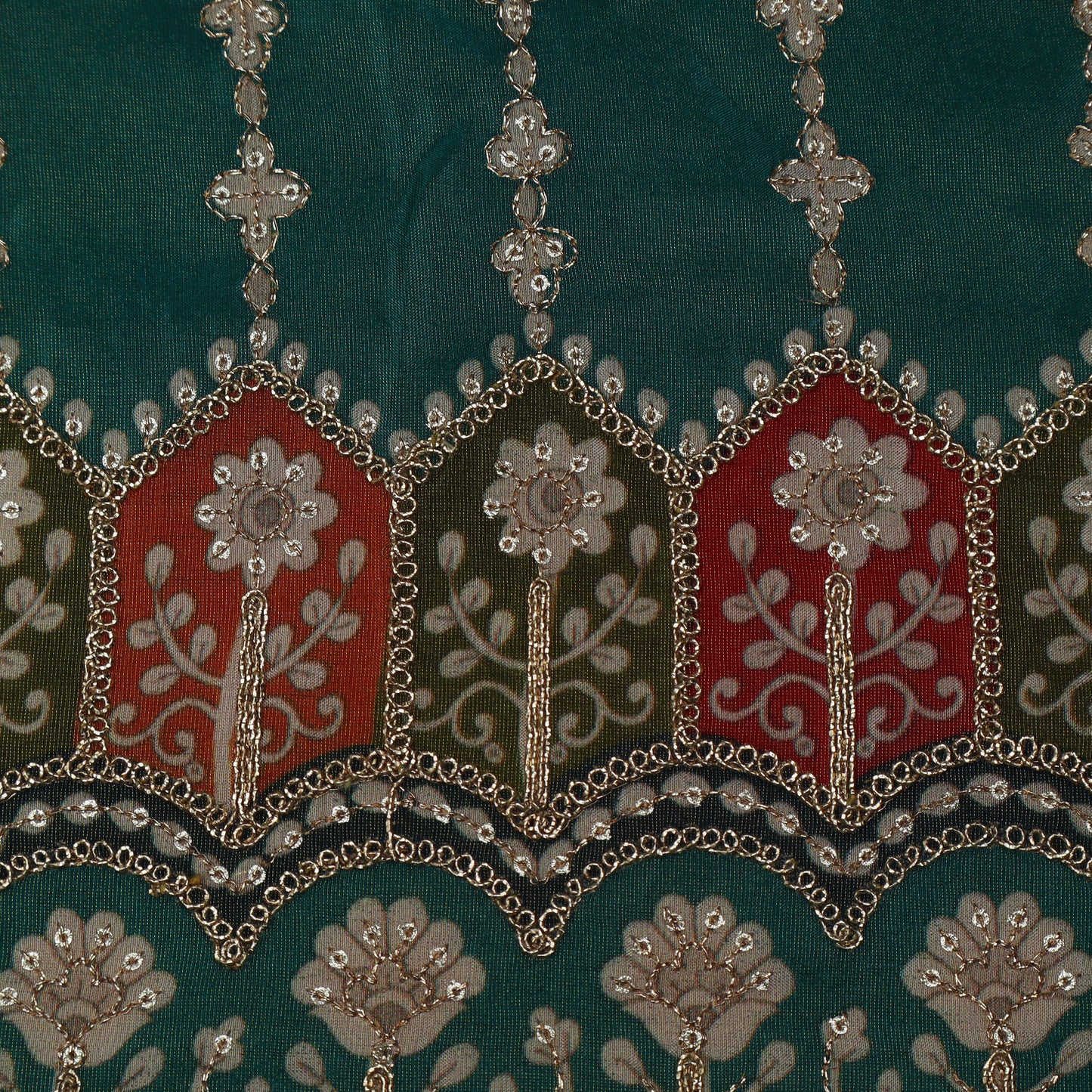 Rama Green Color Tissue Embroidery Fabric