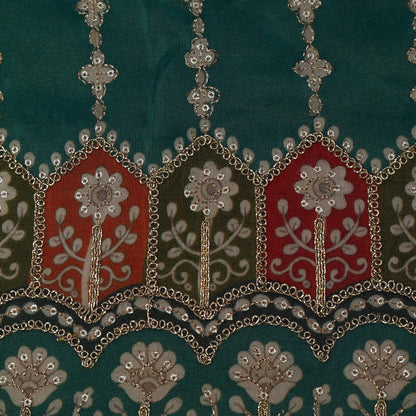Rama Green Color Tissue Embroidery Fabric