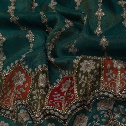 Rama Green Color Tissue Embroidery Fabric
