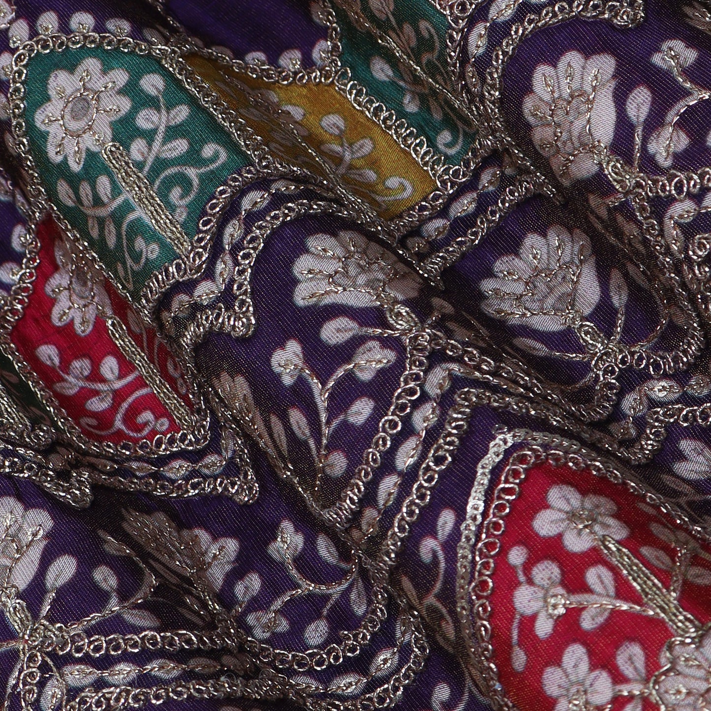 Purple Color Tissue Embroidery Fabric