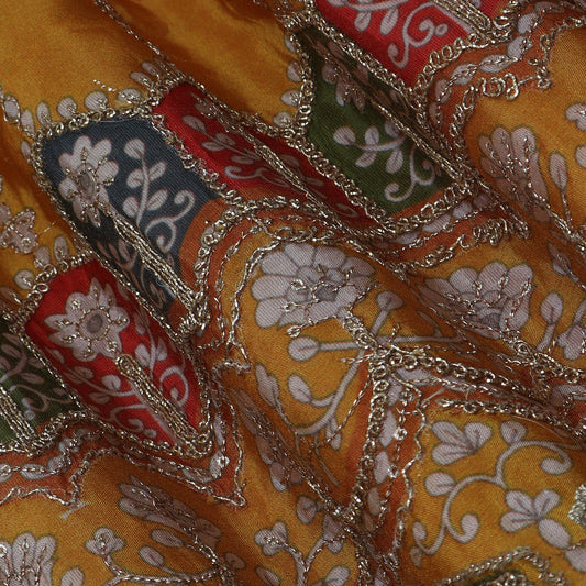 Mustard Color Tissue Embroidery Fabric