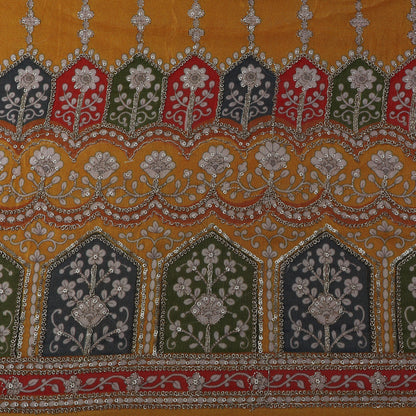 Mustard Color Tissue Embroidery Fabric