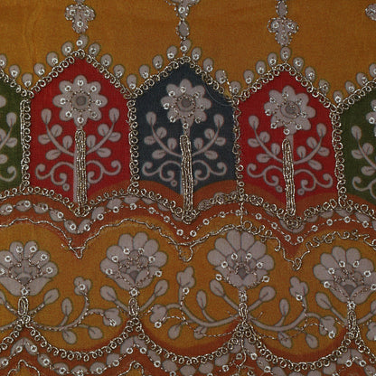 Mustard Color Tissue Embroidery Fabric