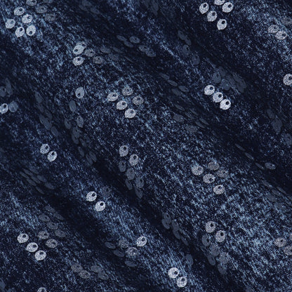 Blue Color Denim Sequence Embroidery Fabric