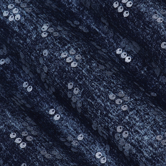 Blue Color Denim Sequence Embroidery Fabric