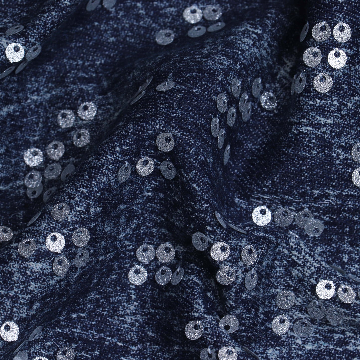 Blue Color Denim Sequence Embroidery Fabric