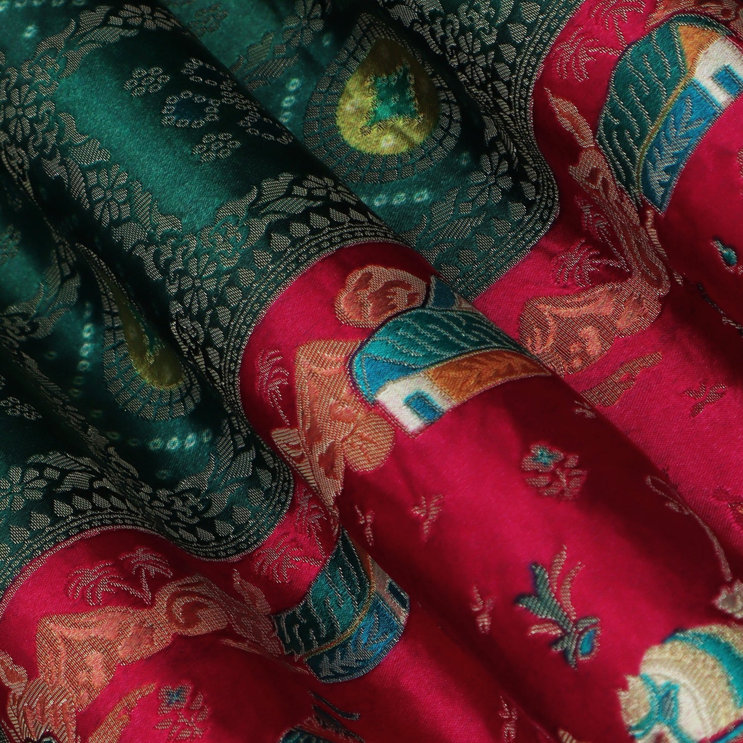 Multi Color Dola Silk Jaquard Fabric