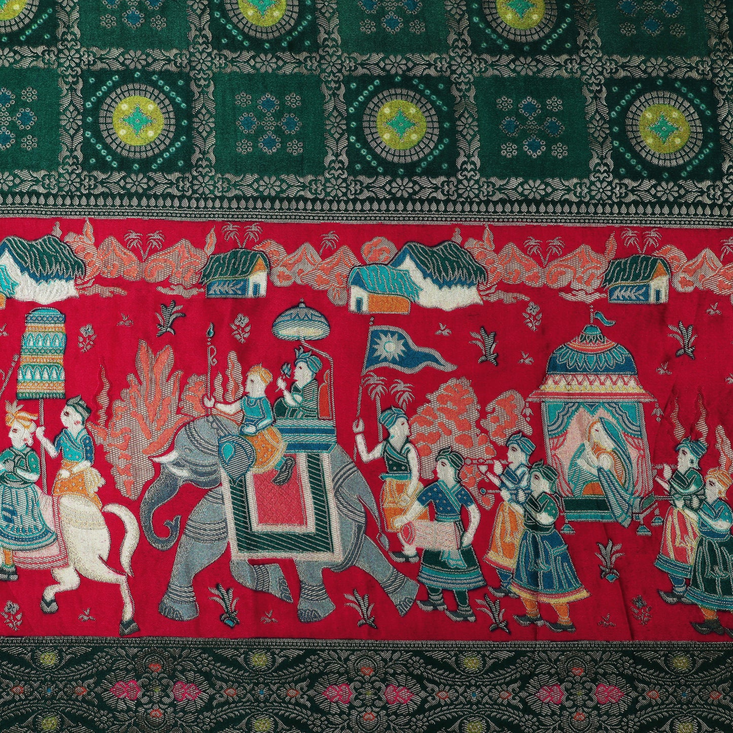 Multi Color Dola Silk Jaquard Fabric