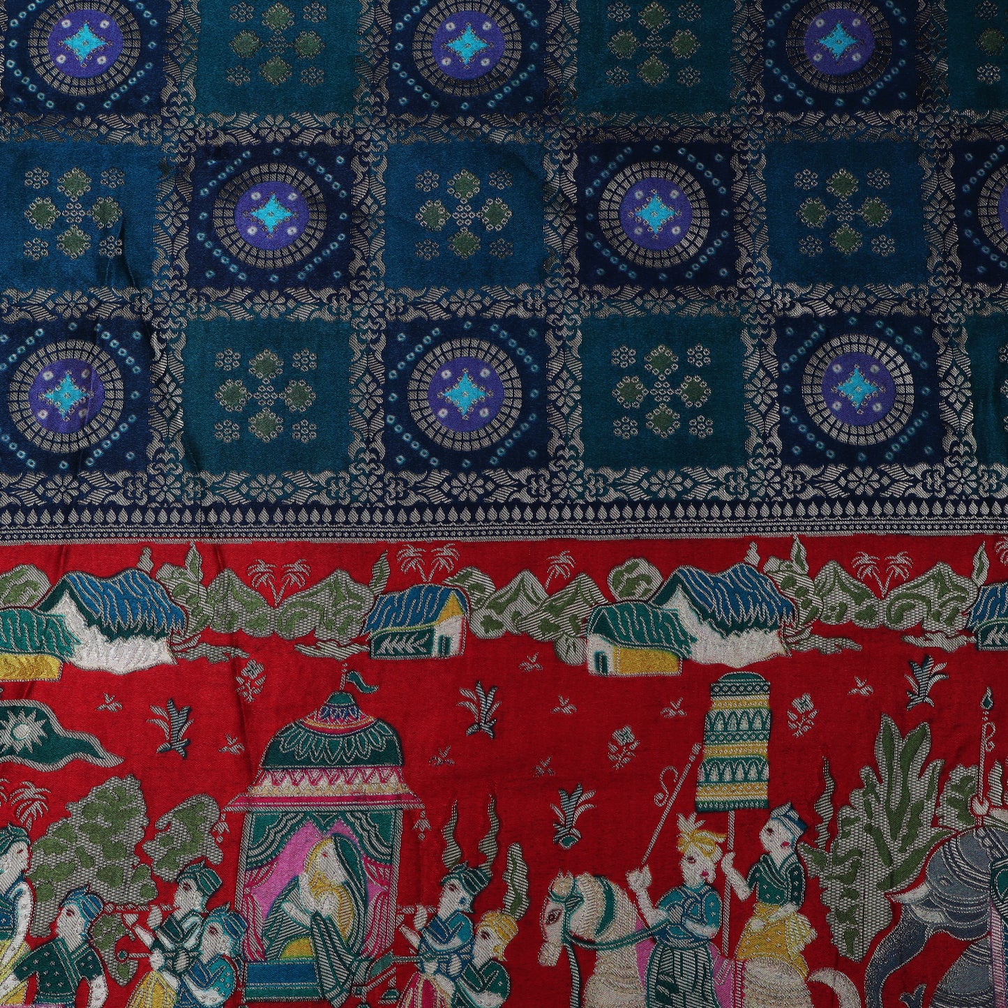 Multi Color Dola Silk Jaquard Fabric