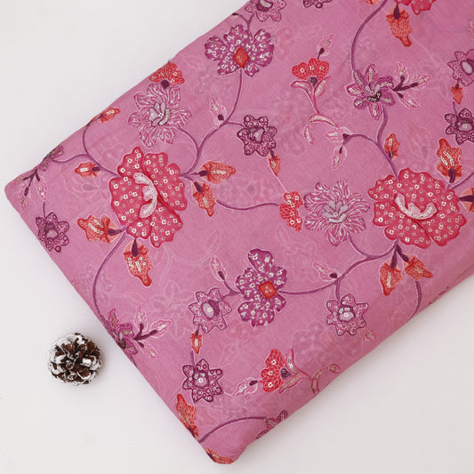 Mul Chanderi Position  Print Embroidery Fabric