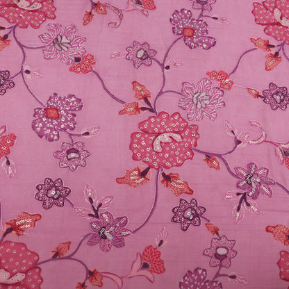 Mul Chanderi Position  Print Embroidery Fabric