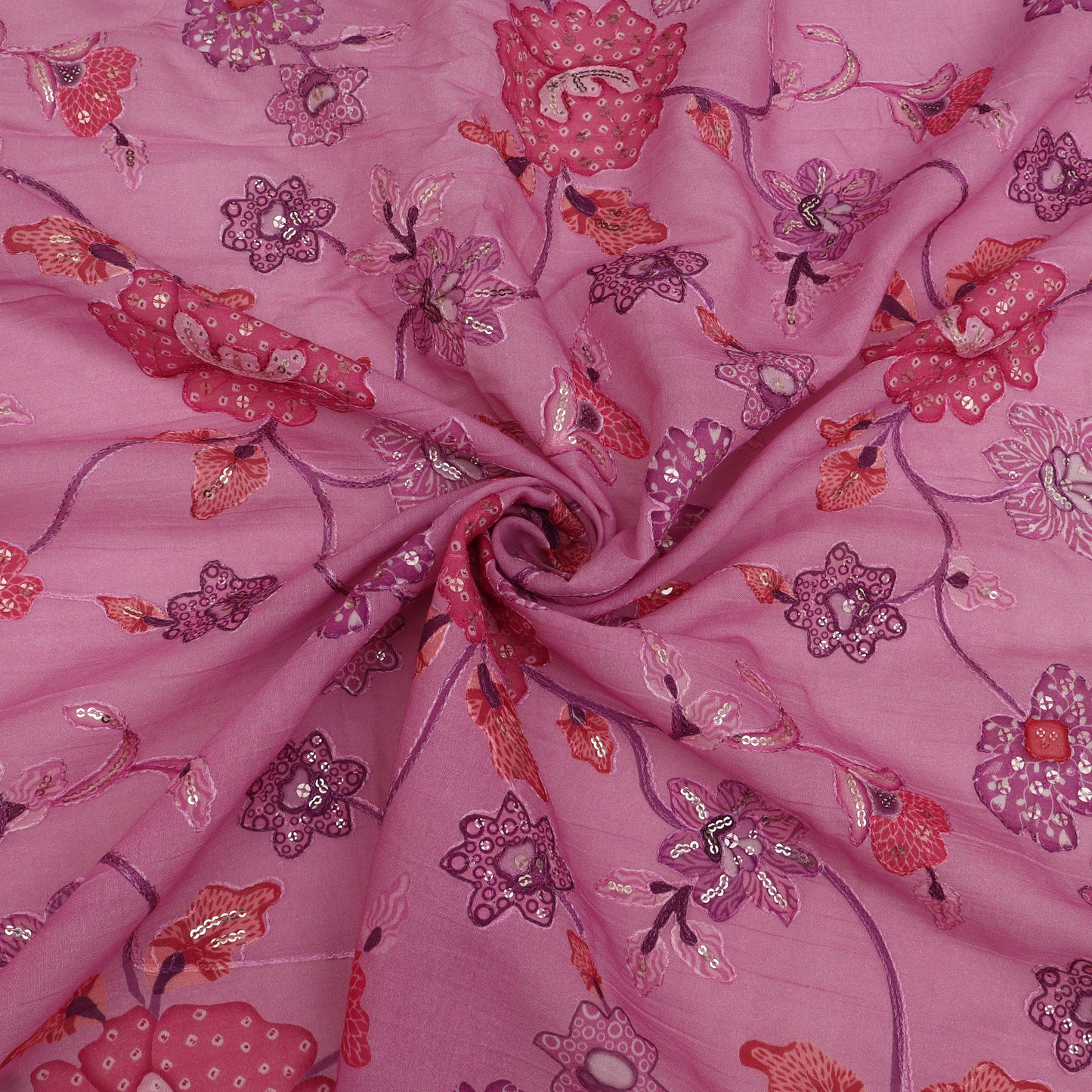 Mul Chanderi Position  Print Embroidery Fabric