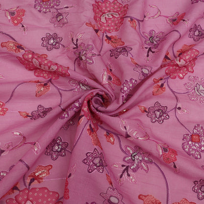 Mul Chanderi Position  Print Embroidery Fabric