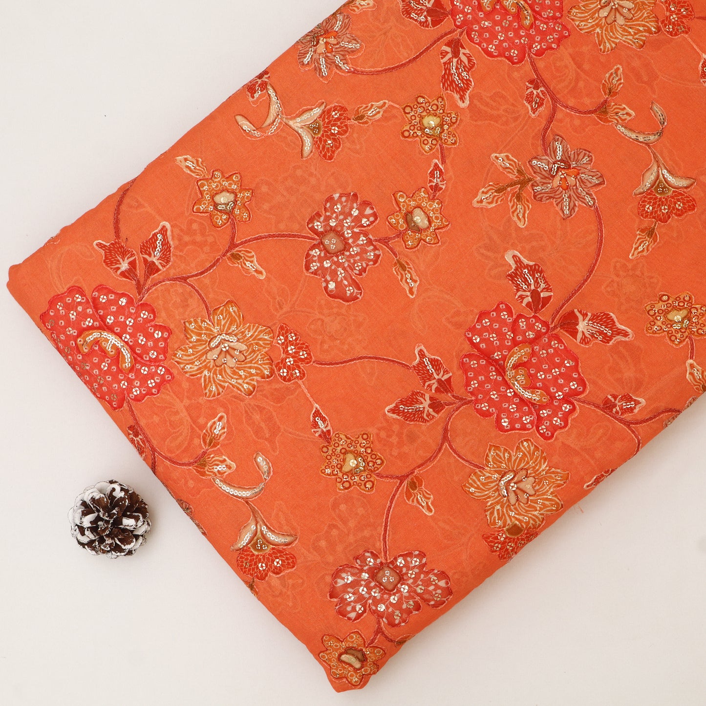 Mul Chanderi Position  Print Embroidery Fabric