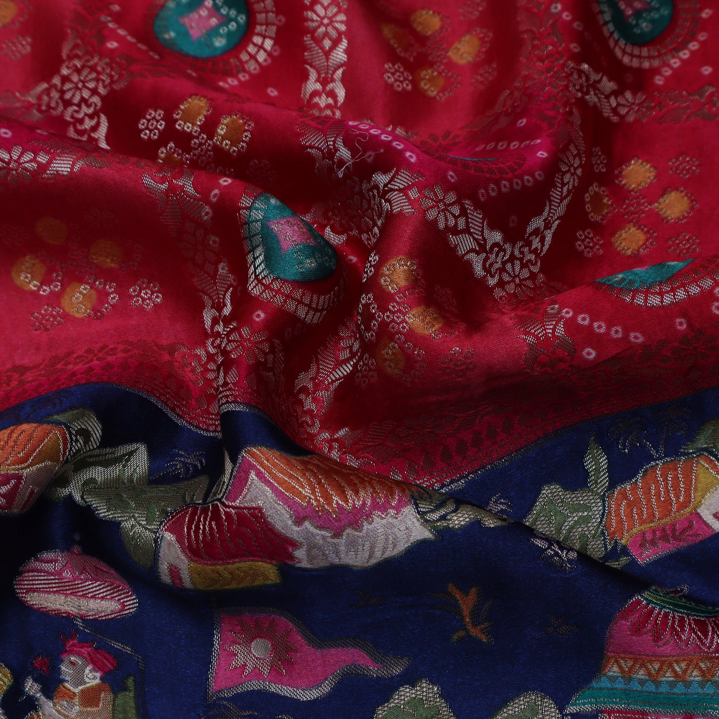 Multi Color Dola Silk Jaquard Fabric