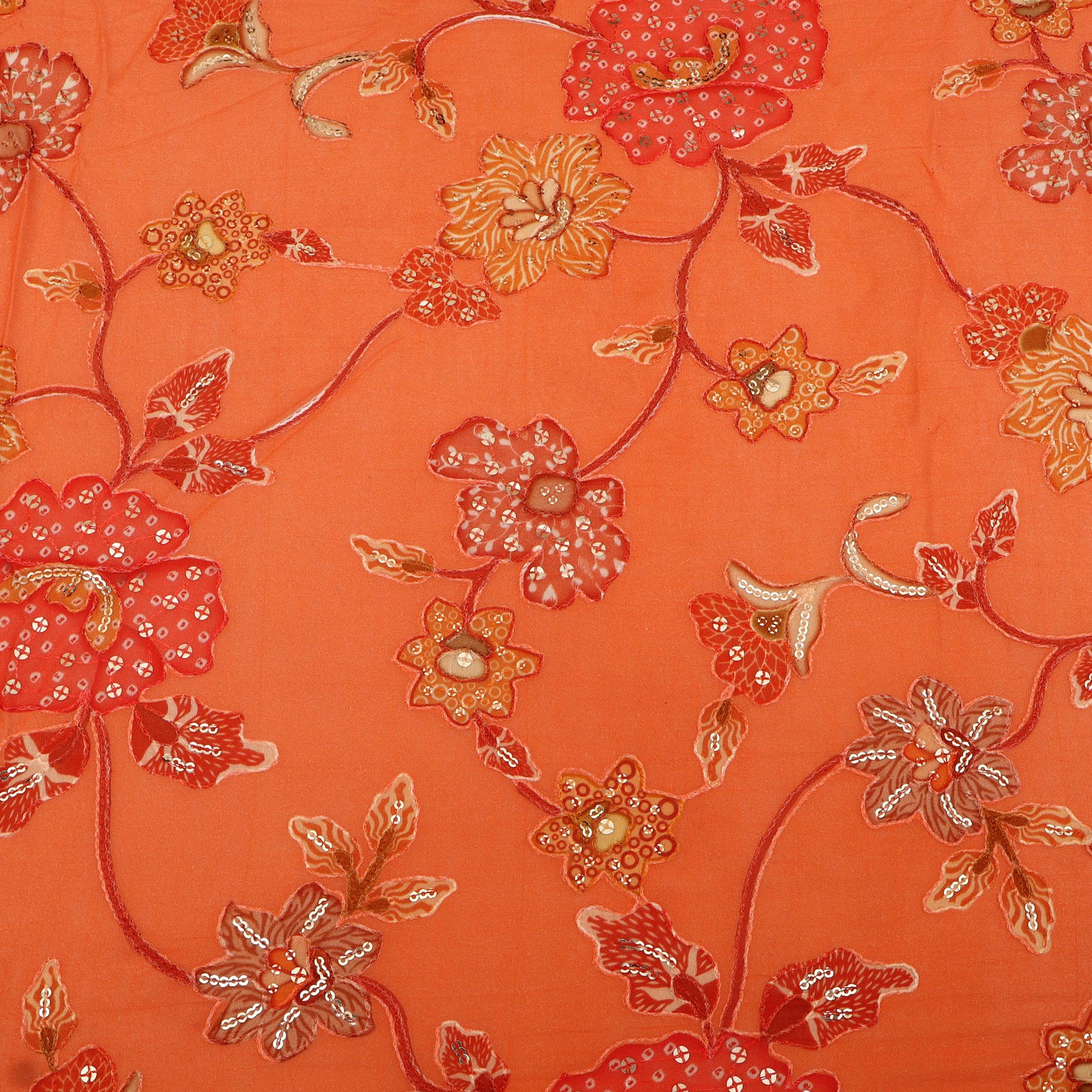 Mul Chanderi Position  Print Embroidery Fabric