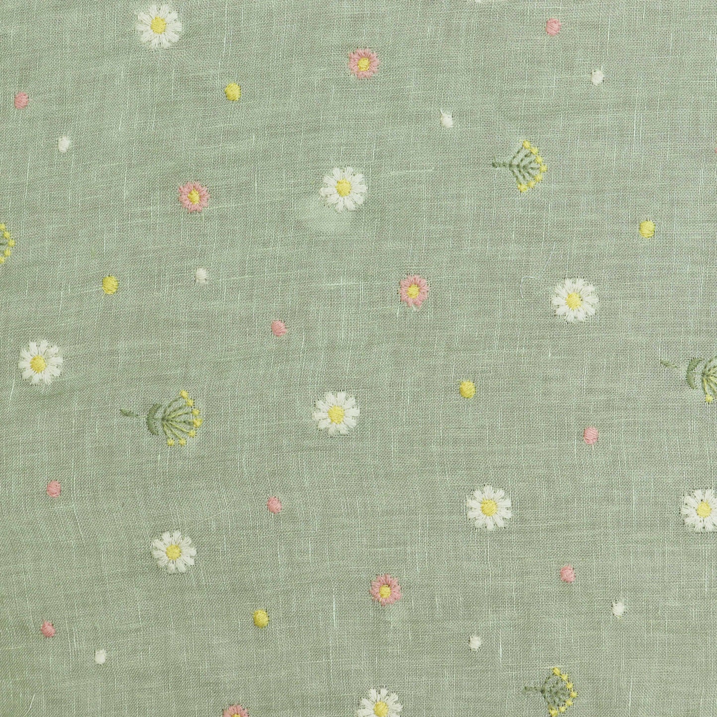 Pista Green Color Linen Booti Fabric